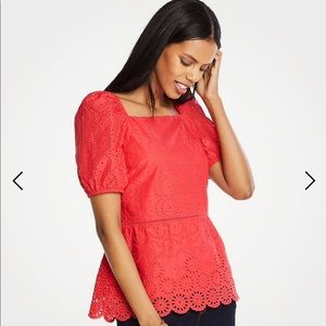 NWT Ann Taylor Eyelet Square Neck Peplum Top